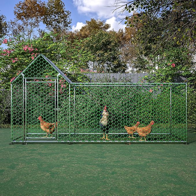 Metal Chicken Coop,10x3FT Walk-in Chicken Run,Galvanized Wire Poultry Chicken Hen Pen Cage, Rabbits Duck Cages with Waterproof and Anti-Ultraviolet Cover for Backyard and Farm