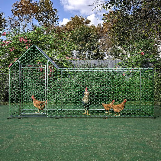 Metal Chicken Coop,10x3FT Walk-in Chicken Run,Galvanized Wire Poultry Chicken Hen Pen Cage, Rabbits Duck Cages with Waterproof and Anti-Ultraviolet Cover for Backyard and Farm