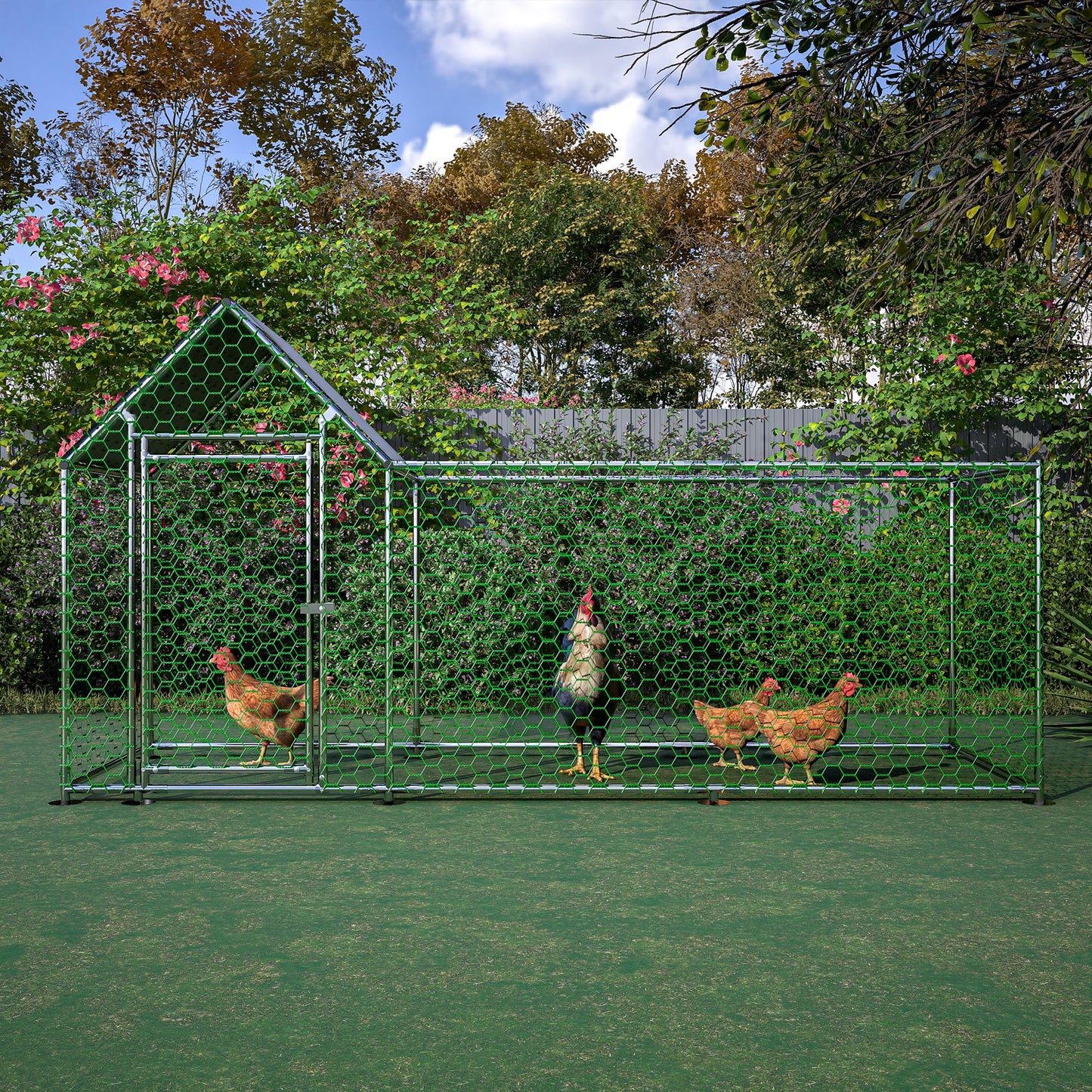 YOPTO Metal Chicken Coop,10x3FT Walk-in Chicken Run,Galvanized Wire Poultry Chicken Hen Pen Cage, Rabbits Duck Cages with Waterproof and Anti-Ultraviolet Cover for Backyard and Farm