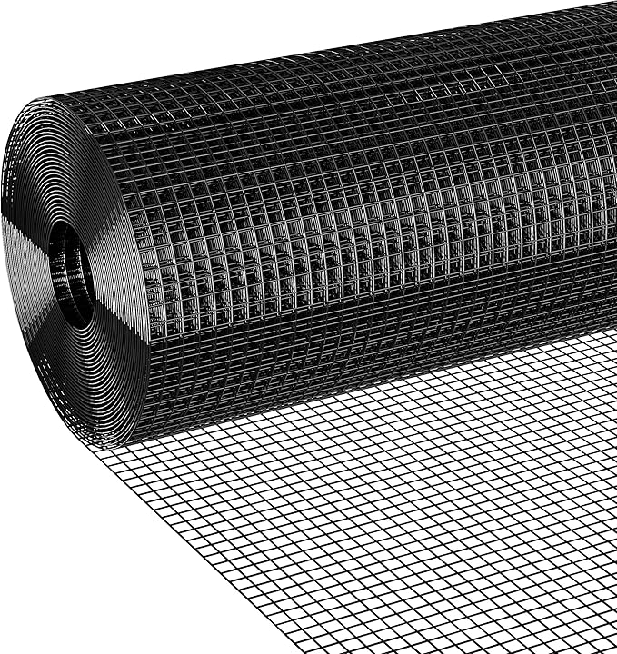 Black PVC Vinyl Coated Wire Mesh Hardware Cloth 1/2 inch 36 x 100 ft 19 Gauge, Double-Layer Rust-Proof Design, Easy to Bend and Durable, Chicken Wire Mesh, Tree Guard, Rodent Wire