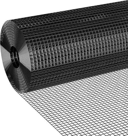 Black PVC Vinyl Coated Wire Mesh Hardware Cloth 1/2 inch 36 x 100 ft 19 Gauge, Double-Layer Rust-Proof Design, Easy to Bend and Durable, Chicken Wire Mesh, Tree Guard, Rodent Wire