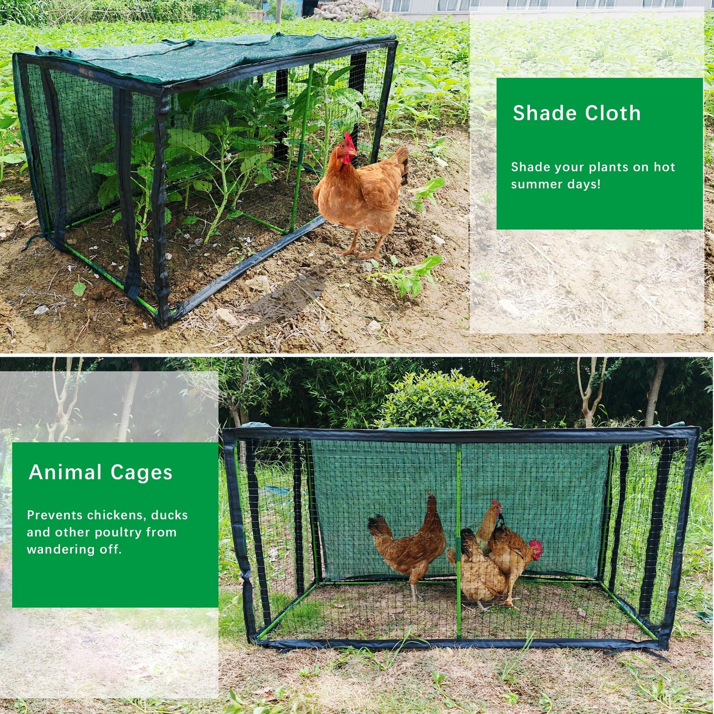 Chicken Coop with Garden Shade Cloth 4.4 * 2.2 * 2.2 FT Portable Poultry Cage Chicken Runs House Pen Cage Tarp for Outdoor Backyard Farm Use, Suitable for Chickens, Ducks, Quails and Cat
