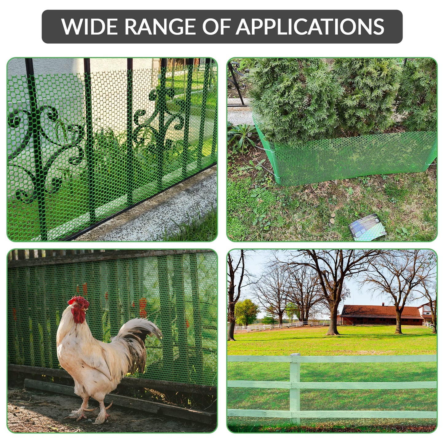QueenBird Green Plastic Wire Mesh Fence 15.7IN x 10FT Roll - Ideal for Poultry, Dogs, Rabbit, Snake Barrier & Gardening - Durable Plastic Chicken Wire Mesh - Versatile Plastic Fencing&Netting Solution