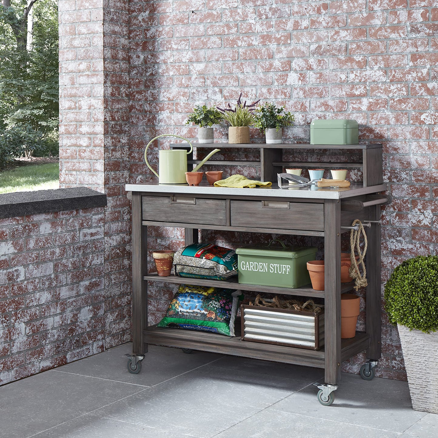 Homestyles Maho Gray Teak Potting Bench