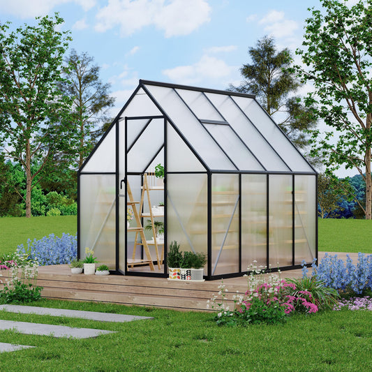 Aluminum Polycarbonate Greenhouse for Outdoors, Large Walk-InGreenhouse With Quick Setup Structure and Roof Vent, Greenhouse With Ventilation