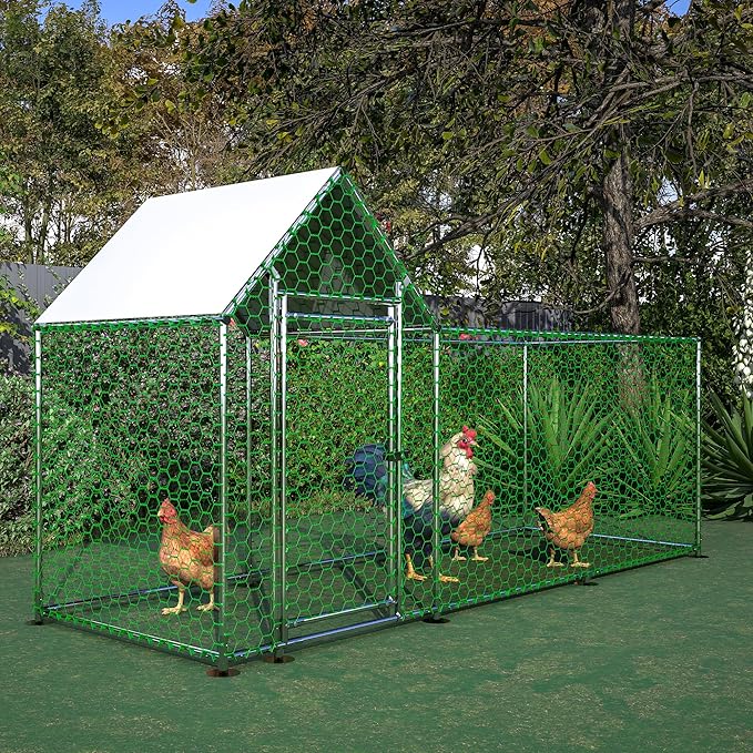 Metal Chicken Coop,10x3FT Walk-in Chicken Run,Galvanized Wire Poultry Chicken Hen Pen Cage, Rabbits Duck Cages with Waterproof and Anti-Ultraviolet Cover for Backyard and Farm