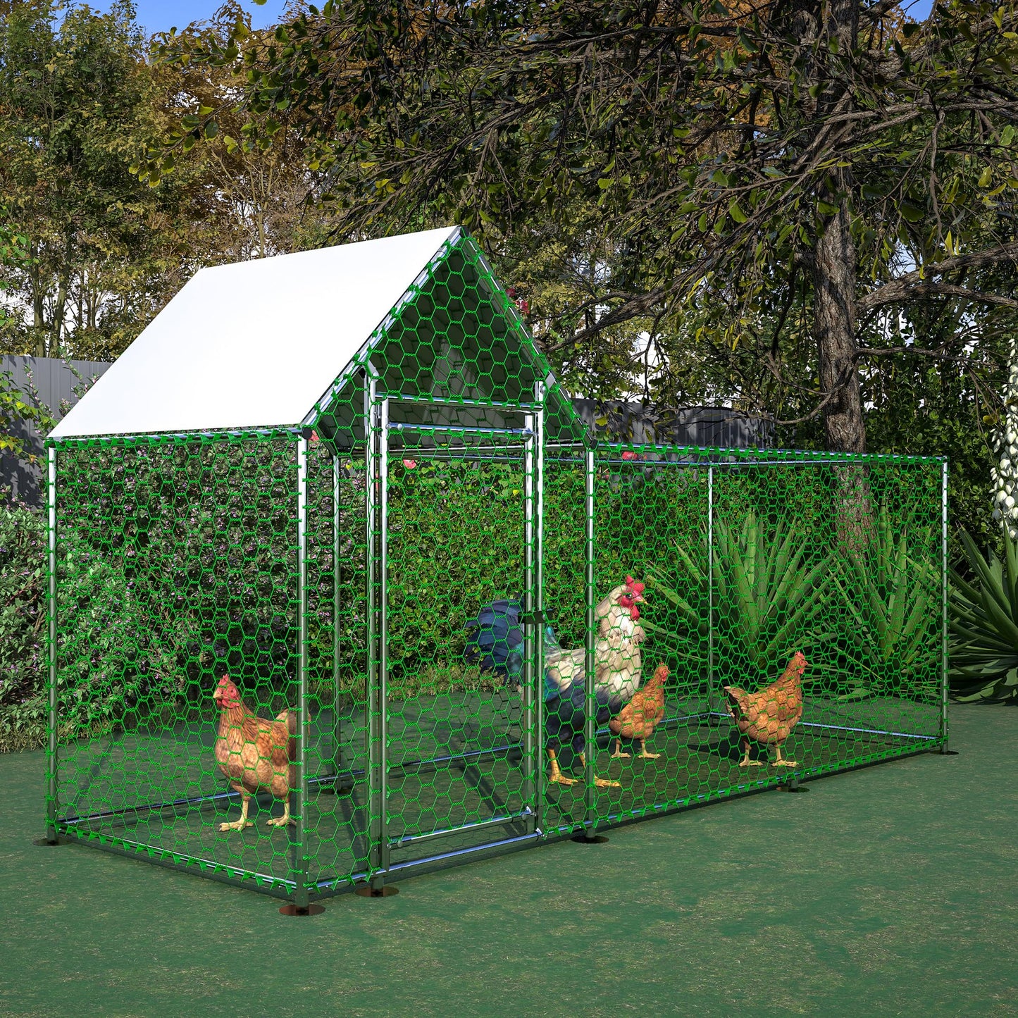 YOPTO Metal Chicken Coop,10x3FT Walk-in Chicken Run,Galvanized Wire Poultry Chicken Hen Pen Cage, Rabbits Duck Cages with Waterproof and Anti-Ultraviolet Cover for Backyard and Farm