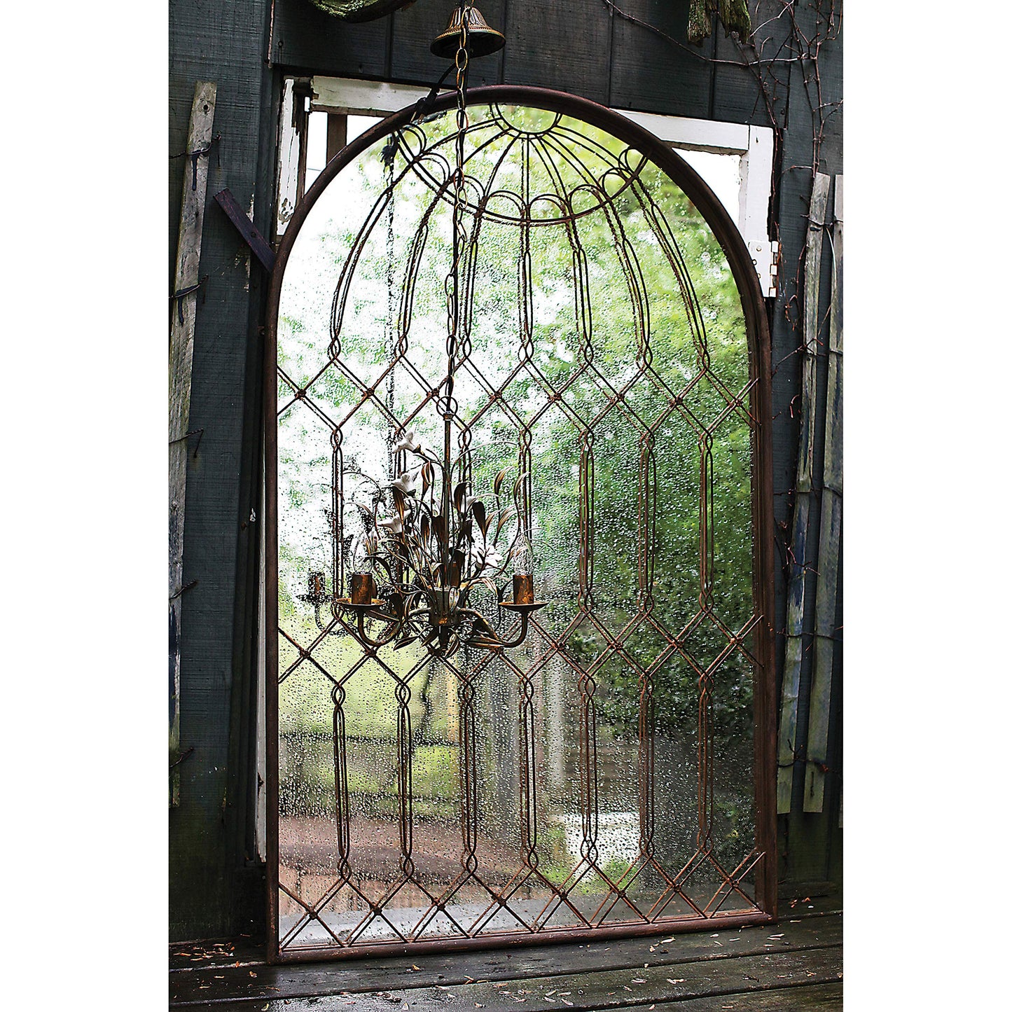 Creative Co-Op Arched Mirror with Iron Cage Design