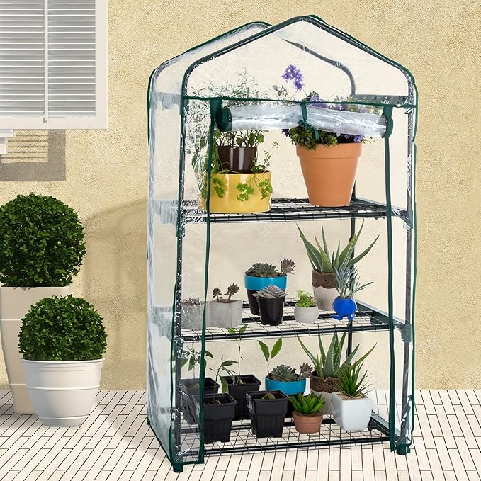 3 Tier Mini Greenhouse - Portable Greenhouse with Rust-Resistant Frame and PVC Cover for Indoor/Outdoor - 27.5x19x50-Inch Green House by Pure Garden