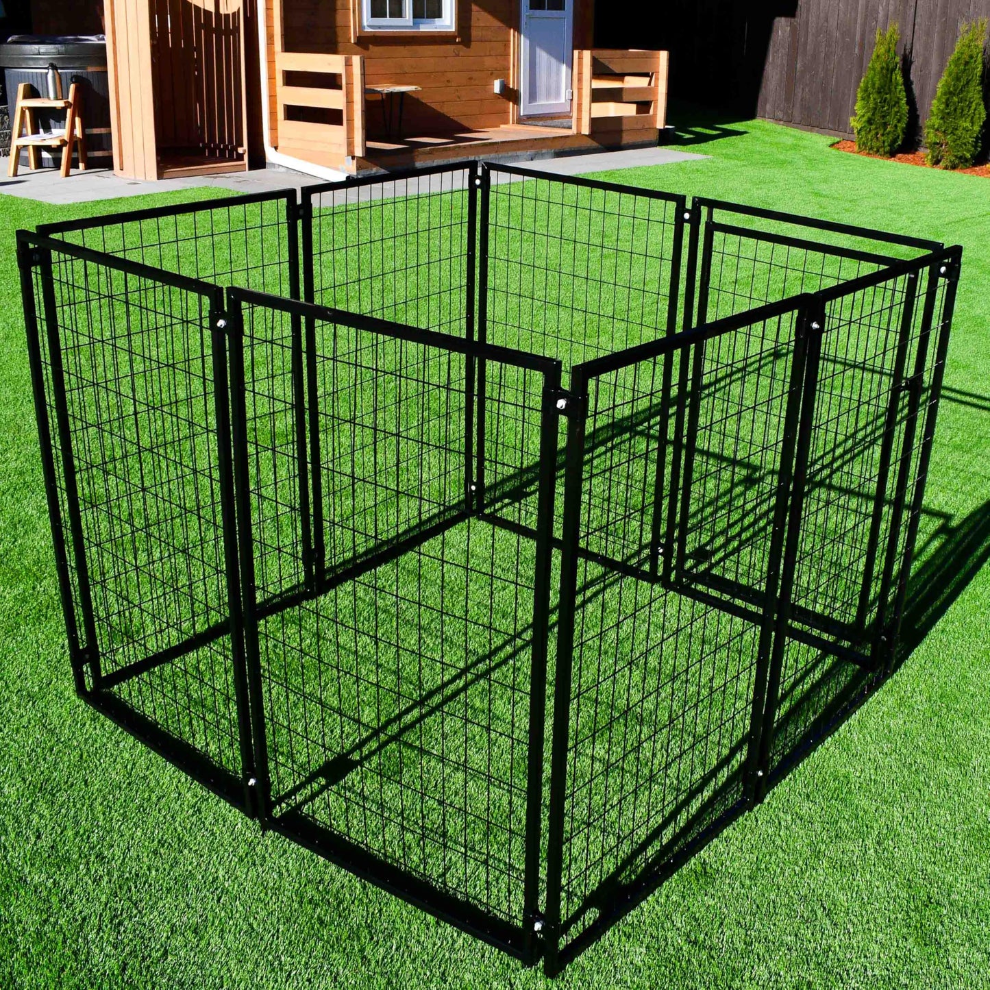 ALEKO Steel Dog Kennel Playpen | Indoor Outdoor Pen for Small/Medium/Large Puppy/Dog | 5'x5'x4' Large Galvanized Steel Kennel| Anti-Rust | Portable Travel Pet Kennel |(Black DK5X5X4SQ)