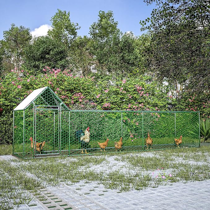 Metal Chicken Coop,16x3FT Walk-in Chicken Run,Galvanized Wire Poultry Chicken Hen Pen Cage, Rabbits Duck Cages with Waterproof and Anti-Ultraviolet Cover for Backyard and Farm