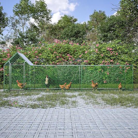 Metal Chicken Coop,16x3FT Walk-in Chicken Run,Galvanized Wire Poultry Chicken Hen Pen Cage, Rabbits Duck Cages with Waterproof and Anti-Ultraviolet Cover for Backyard and Farm