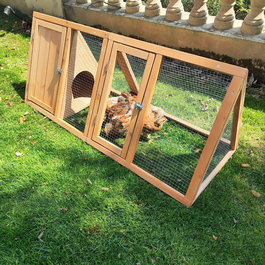 Kecreque Rabbit Hutch Outdoor Chicken Coop Run A-Frame Bunny Cage Wooden Quail Cage w/ 2 Door & Ventilated Wire Fence Small Animal Cage for Garden Backyard Farms 47 x 18 x 19.5 in
