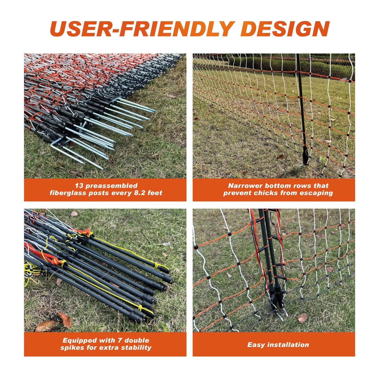 Poultry Electric Netting Fence - 41.3''H (can be Manually Raised to 53.1''H) x 98.5'L for Flying Chicken, Sheep, Goats in Farms, Ranches and Gardens, PK1
