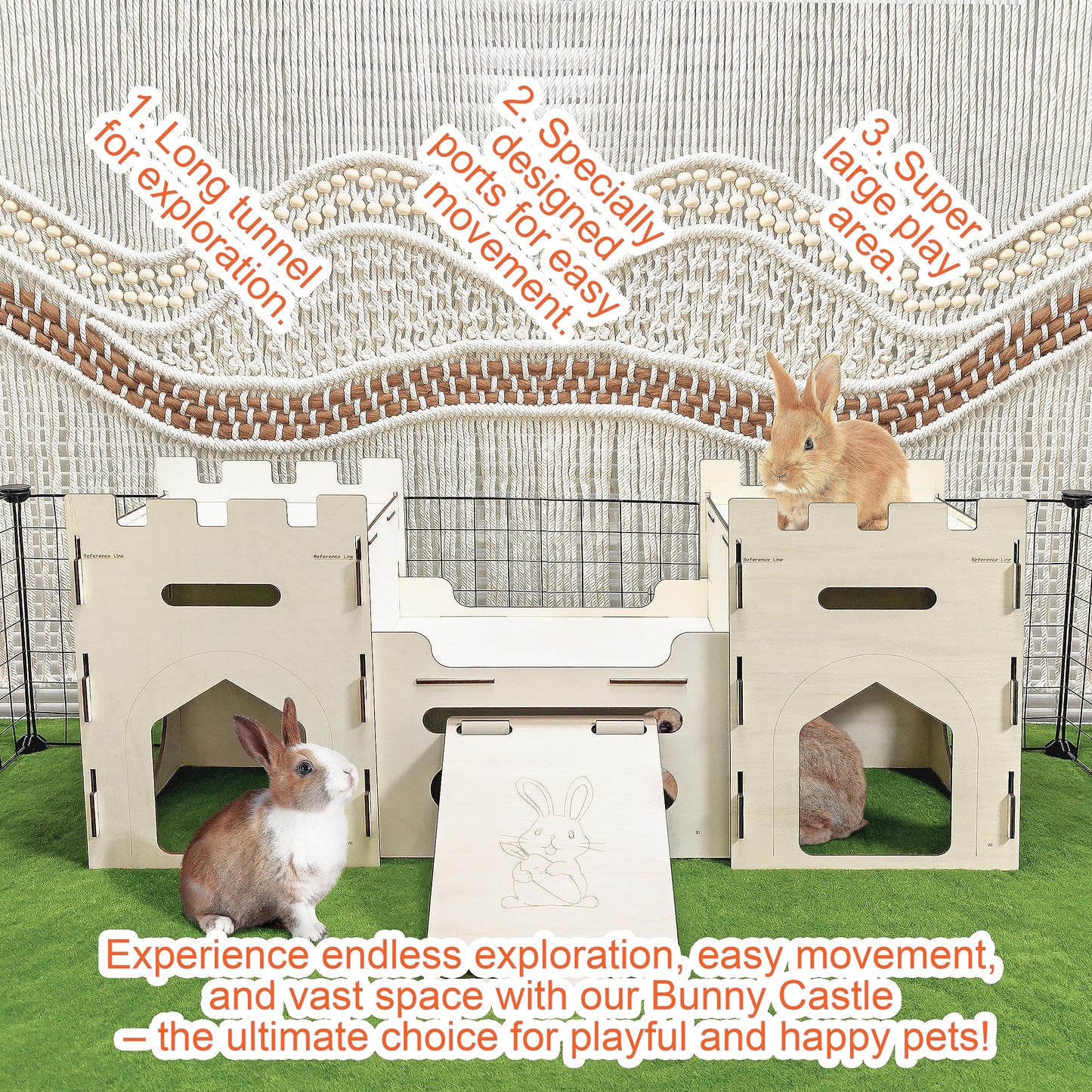 HIIMALEX Extra Large Wooden Bunny Castle House Multistory Climbing Tower Hideout Ventilated Sturdy Habitat for Rabbit Guinea Pig Chinchilla Ferret